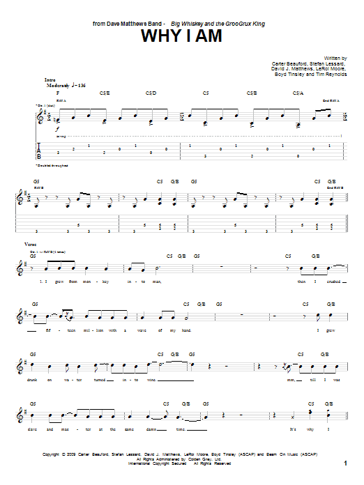Dave Matthews Band Why I Am sheet music notes and chords arranged for Guitar Tab