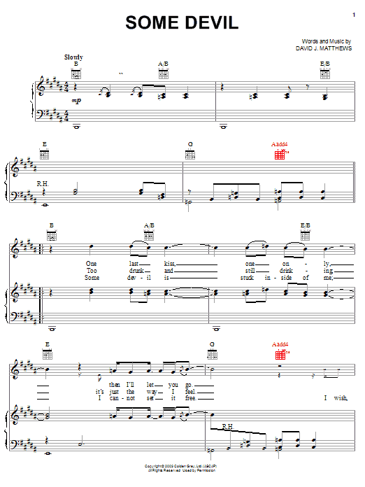 Dave Matthews Some Devil sheet music notes and chords arranged for Piano, Vocal & Guitar Chords (Right-Hand Melody)