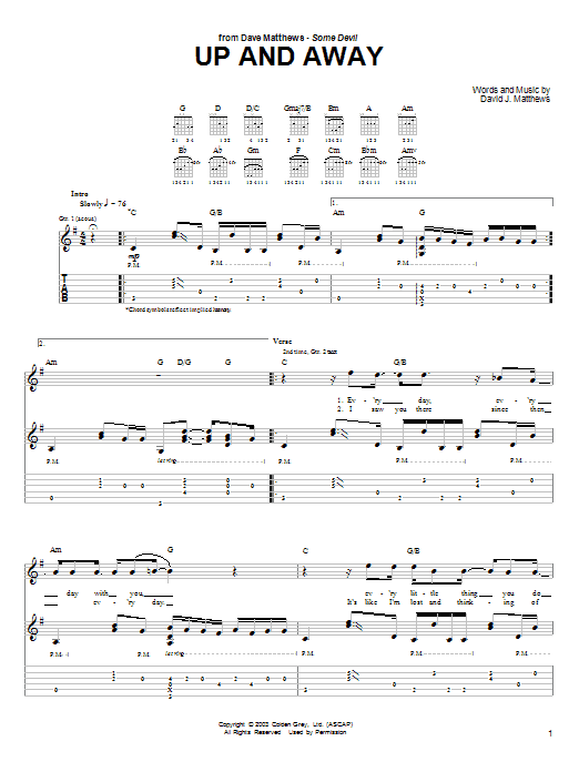 Dave Matthews Up and Away sheet music notes and chords arranged for Piano, Vocal & Guitar Chords (Right-Hand Melody)