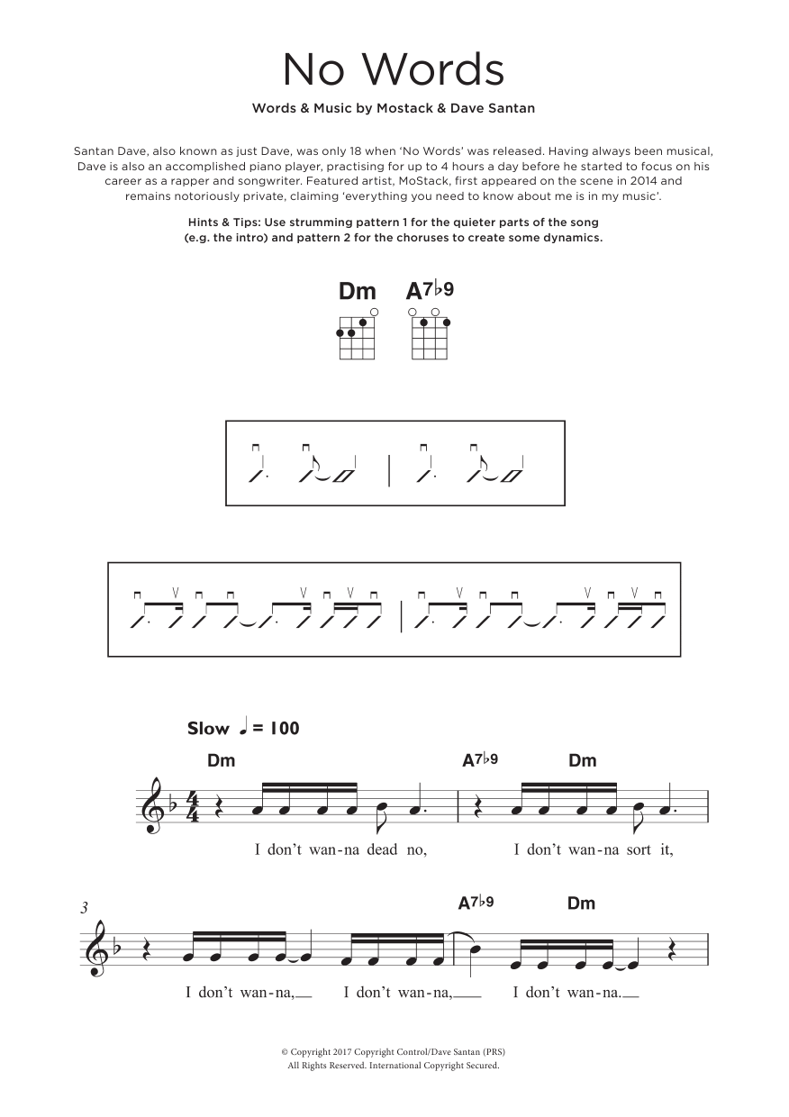 Dave No Words (featuring MoStack) sheet music notes and chords arranged for Beginner Piano
