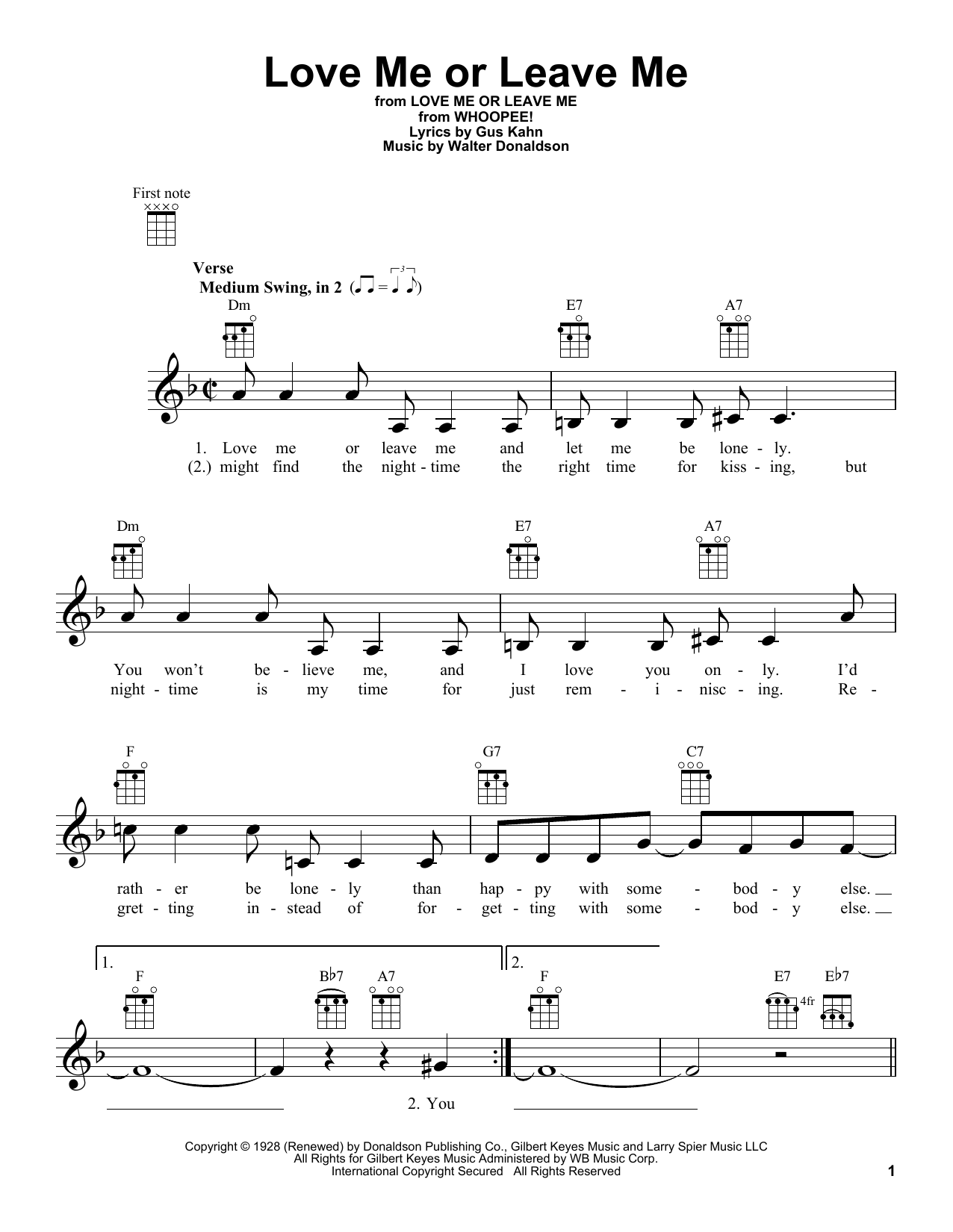 Dave Pell Love Me Or Leave Me sheet music notes and chords arranged for Ukulele