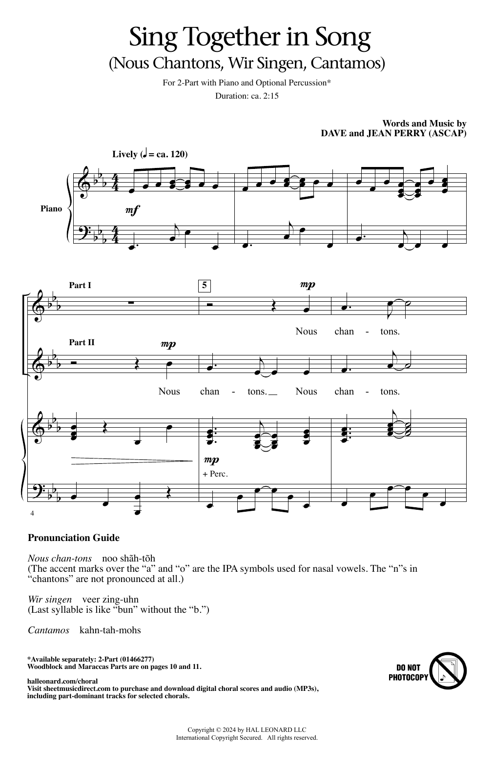 Dave Perry & Jean Perry Sing Together In Song (Nous Chantons, Wir Singen, Cantamos) sheet music notes and chords arranged for 2-Part Choir