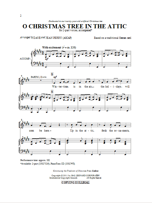 Dave Perry O Christmas Tree In The Attic sheet music notes and chords arranged for 2-Part Choir
