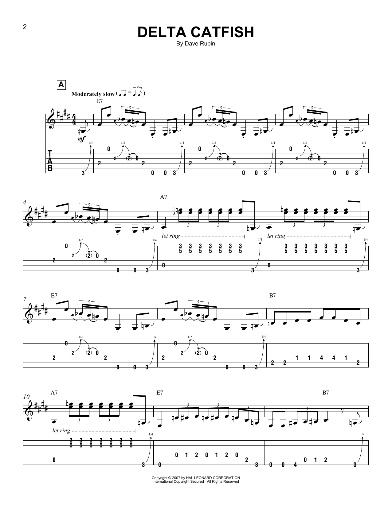 Dave Rubin Delta Catfish sheet music notes and chords arranged for Easy Guitar Tab