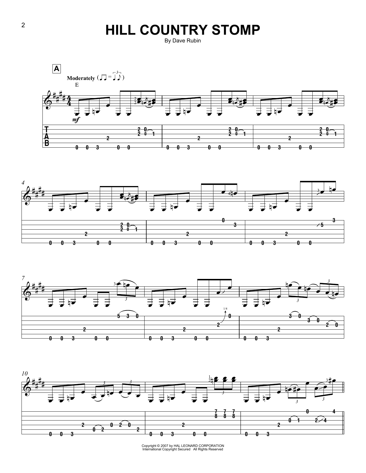 Dave Rubin Hill Country Stomp sheet music notes and chords arranged for Easy Guitar Tab