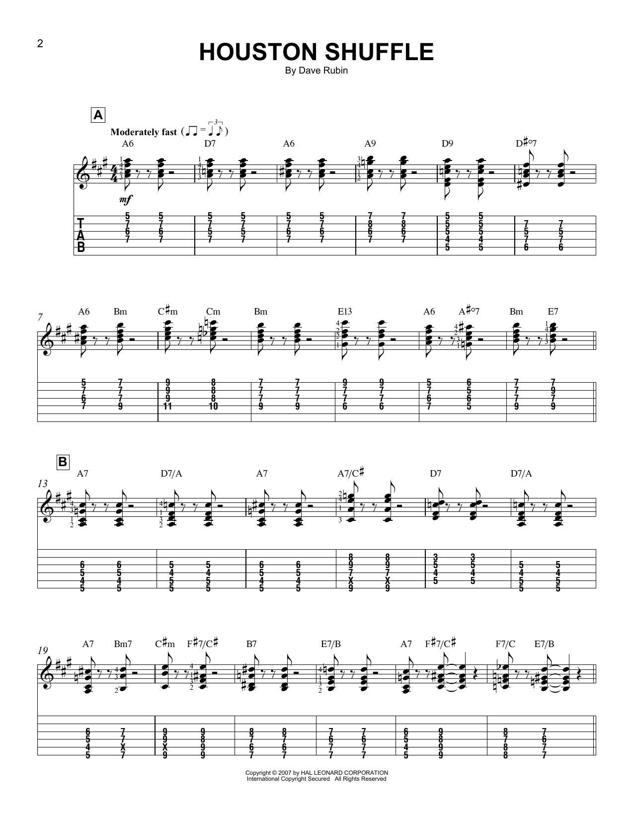 Dave Rubin Houston Shuffle sheet music notes and chords arranged for Easy Guitar Tab