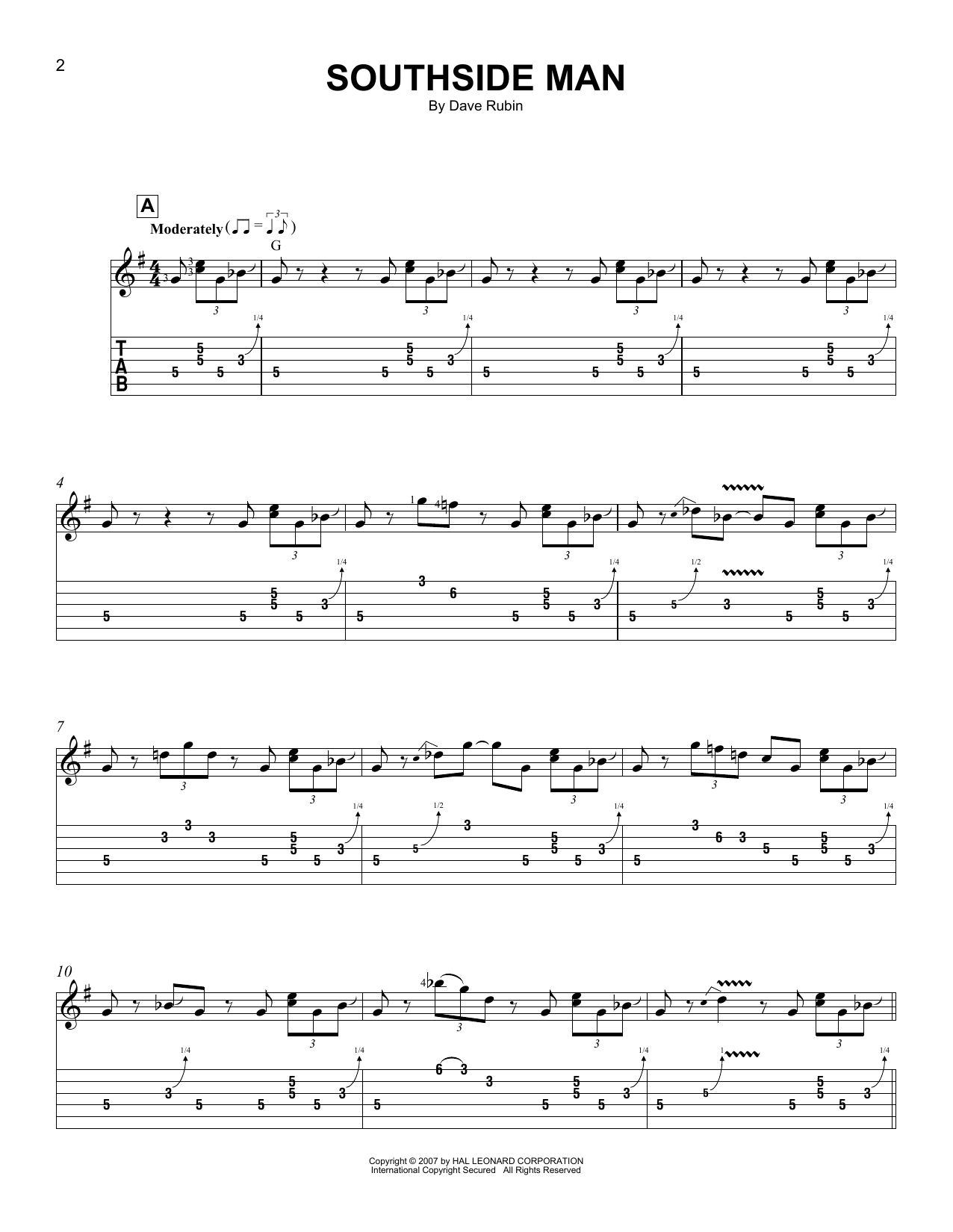 Dave Rubin Southside Man sheet music notes and chords arranged for Easy Guitar Tab