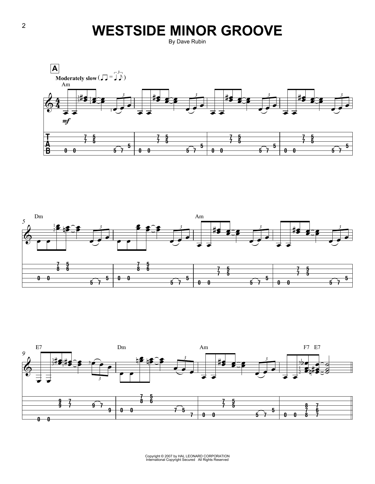 Dave Rubin Westside Minor Groove sheet music notes and chords arranged for Easy Guitar Tab