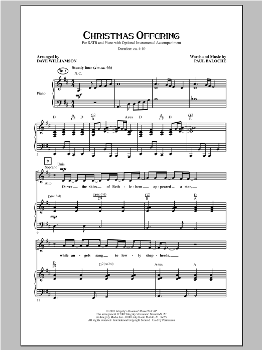 Dave Williamson Christmas Offering sheet music notes and chords arranged for SATB Choir
