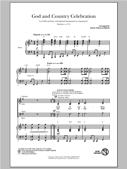 Dave Williamson God and Country Celebration (Medley) sheet music notes and chords arranged for SAB Choir