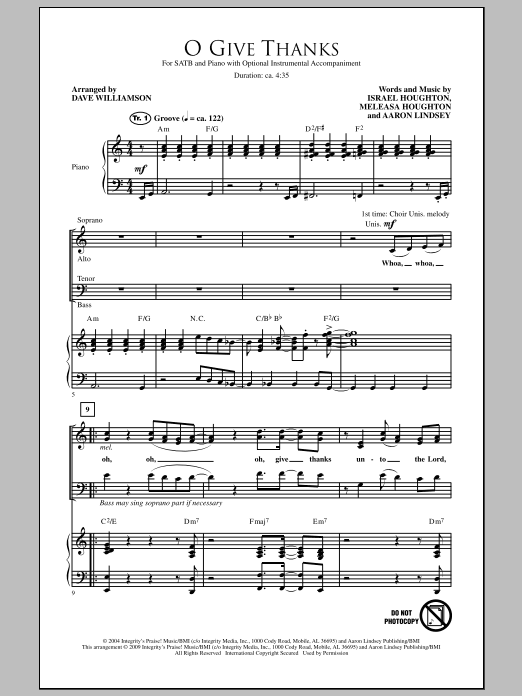 Dave Williamson O Give Thanks sheet music notes and chords arranged for SATB Choir
