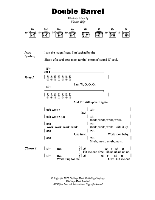 Dave & Ansell Collins Double Barrel sheet music notes and chords arranged for Guitar Chords/Lyrics