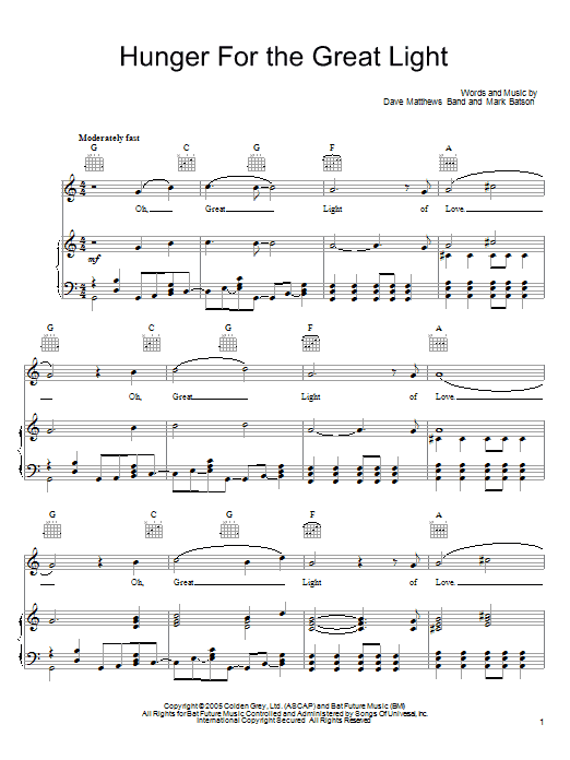 Dave Matthews Band Hunger For The Great Light sheet music notes and chords arranged for Guitar Chords/Lyrics
