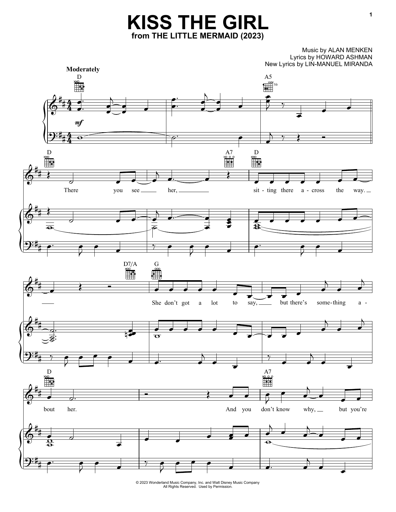 Daveed Diggs, Awkwafina, & Jacob Tremblay Kiss The Girl (from The Little Mermaid) (2023) sheet music notes and chords arranged for Piano, Vocal & Guitar Chords (Right-Hand Melody)