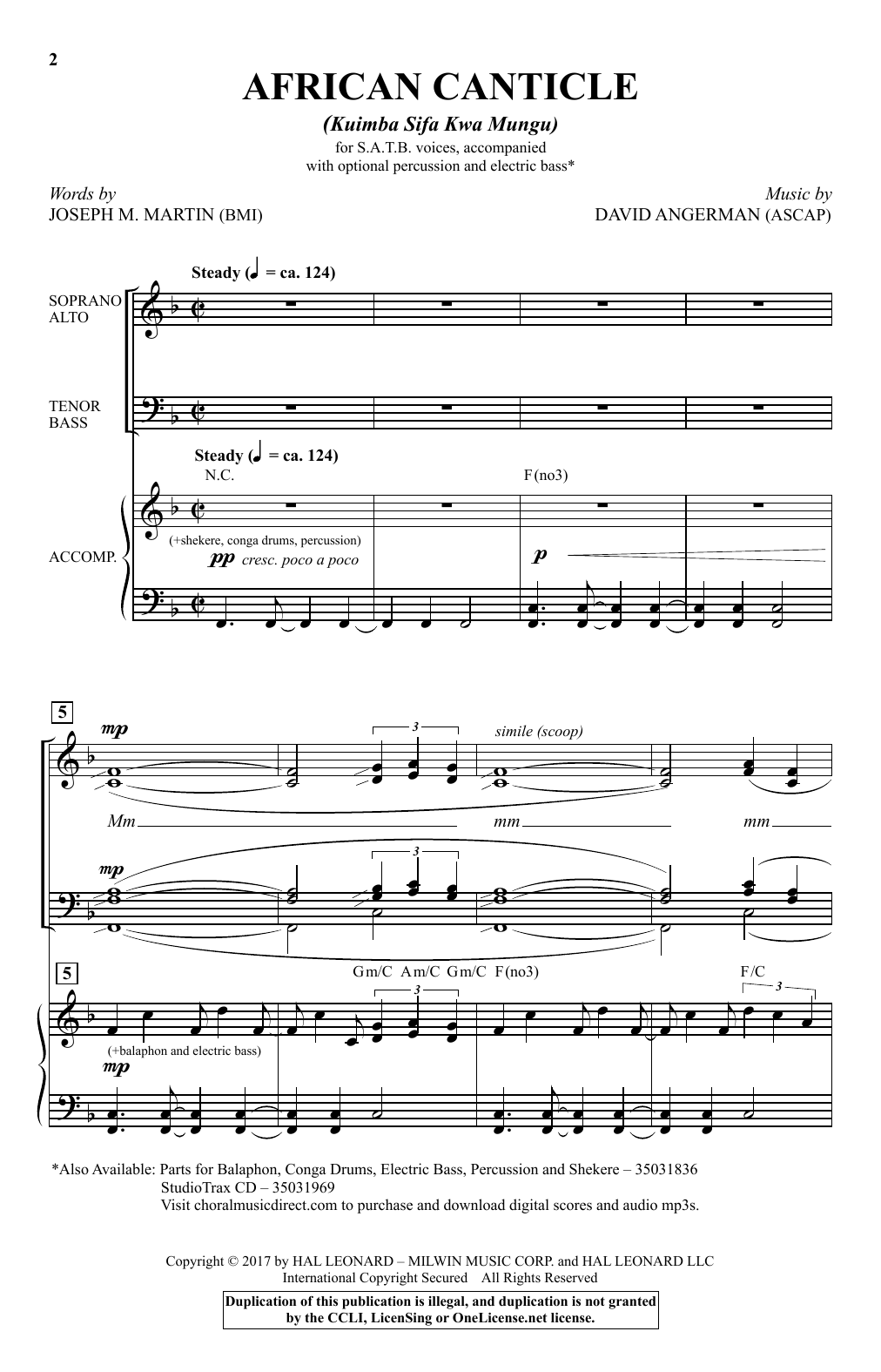 David Angerman African Canticle (Kuimba Sifa Kwa Mungu) sheet music notes and chords arranged for SATB Choir