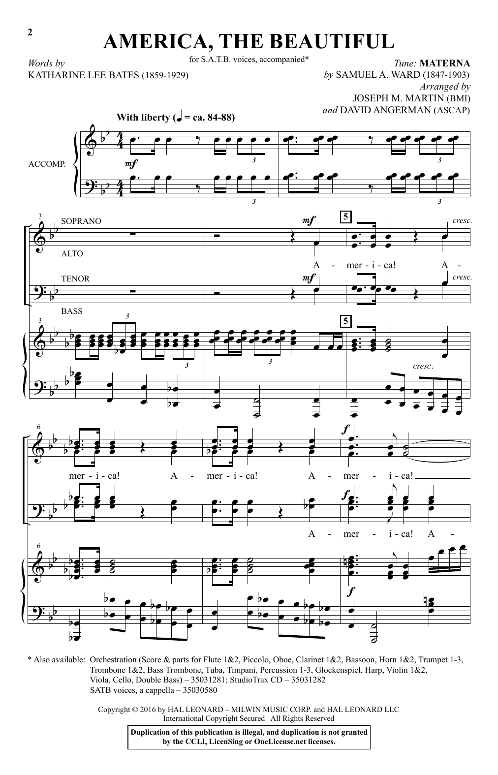 David Angerman America, The Beautiful - Festival Edition sheet music notes and chords arranged for SATB Choir