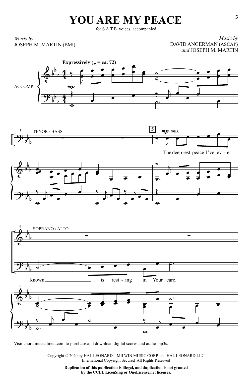 David Angerman and Joseph M. Martin You Are My Peace sheet music notes and chords arranged for SATB Choir