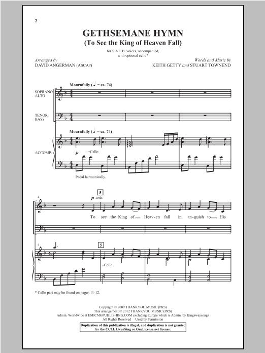 David Angerman Gethsemane Hymn sheet music notes and chords arranged for SATB Choir
