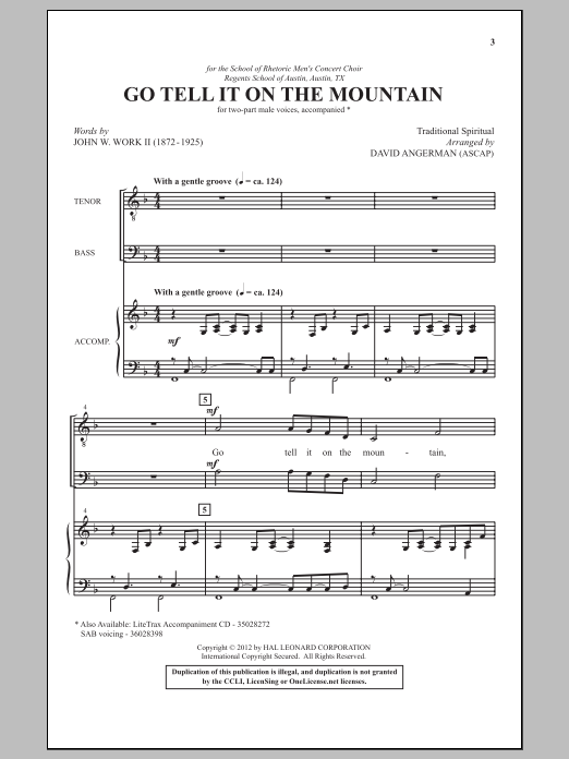 David Angerman Go, Tell It On The Mountain sheet music notes and chords arranged for TB Choir