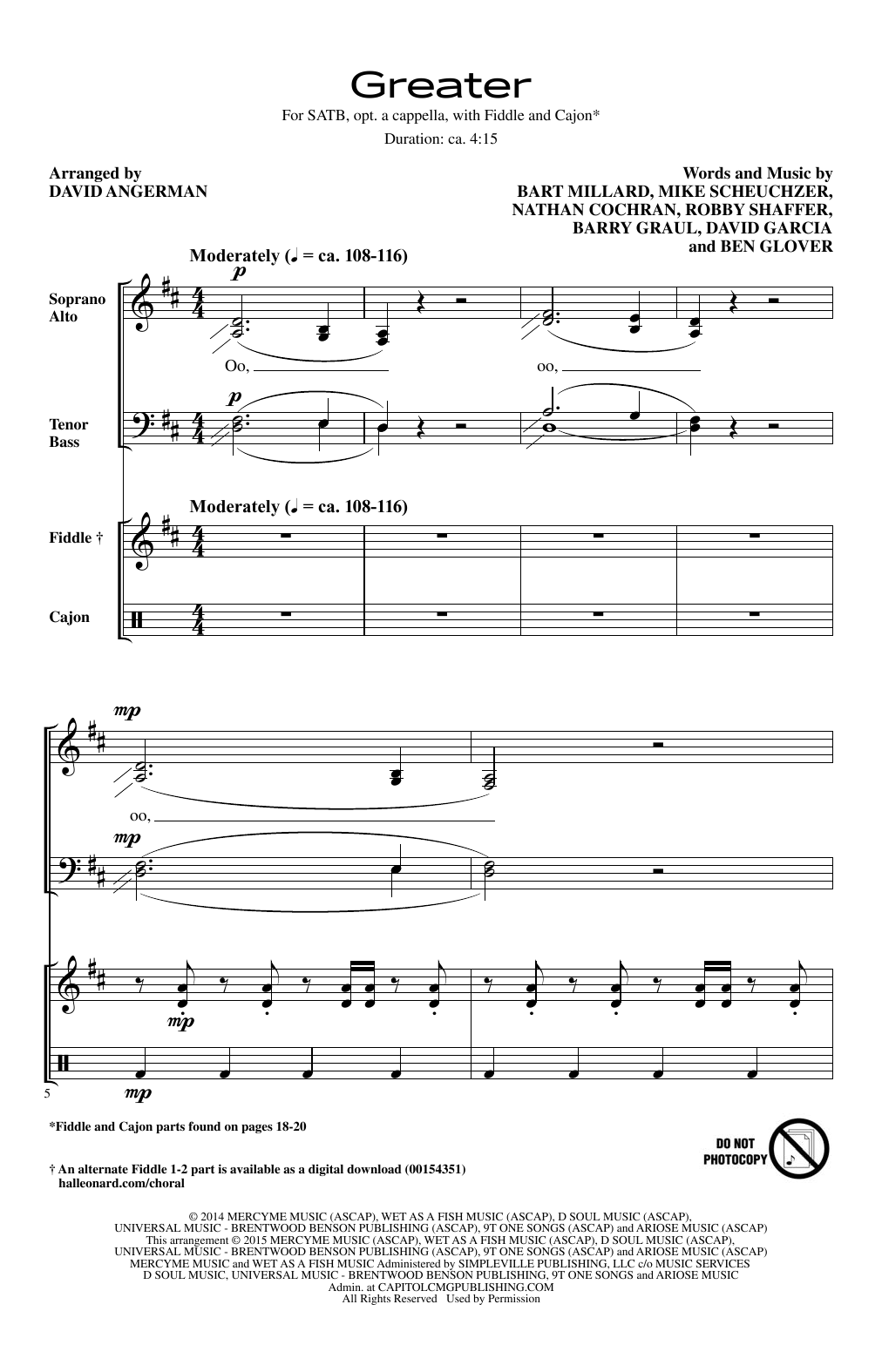 David Angerman Greater sheet music notes and chords arranged for SATB Choir