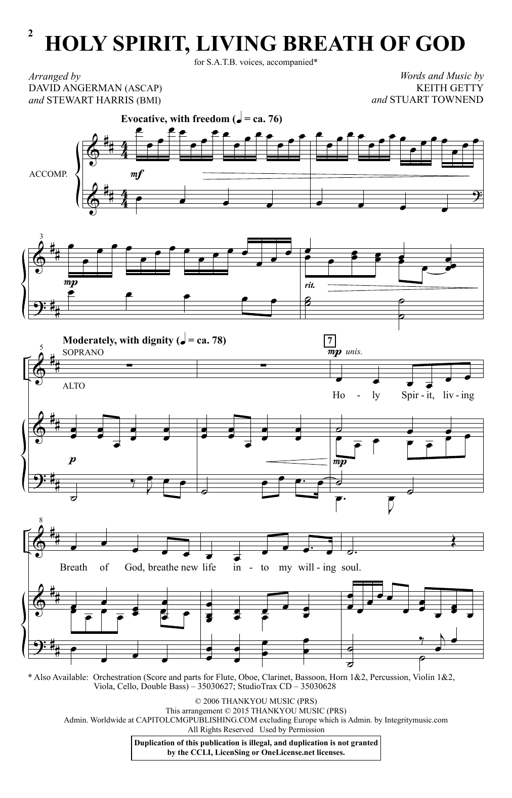 David Angerman Holy Spirit, Living Breath Of God sheet music notes and chords arranged for SATB Choir