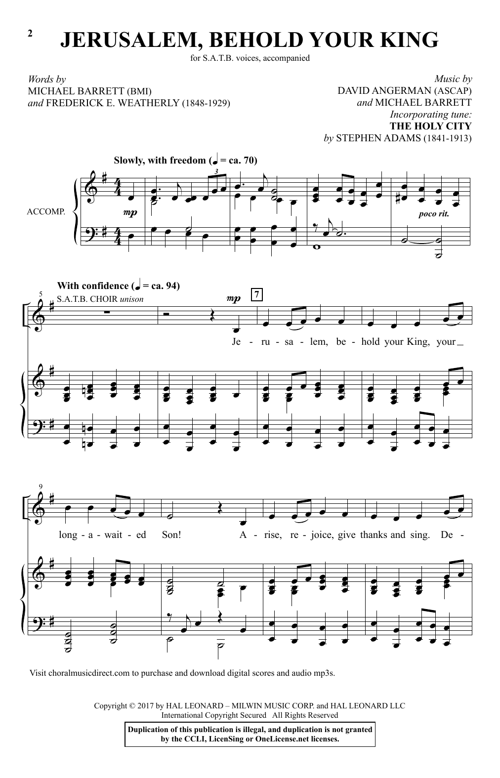 David Angerman Jerusalem, Behold Your King sheet music notes and chords arranged for SATB Choir