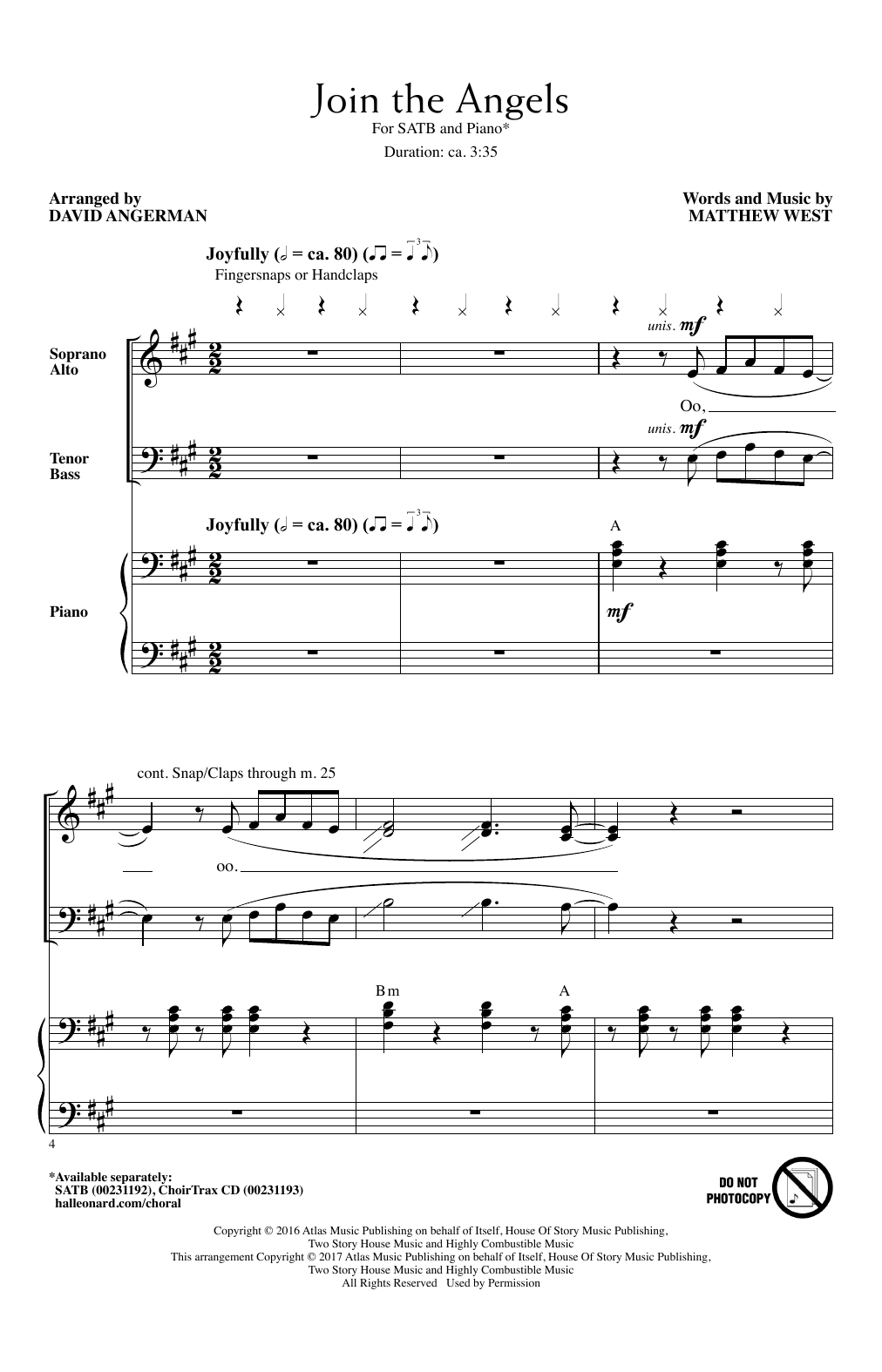 David Angerman Join The Angels sheet music notes and chords arranged for SATB Choir