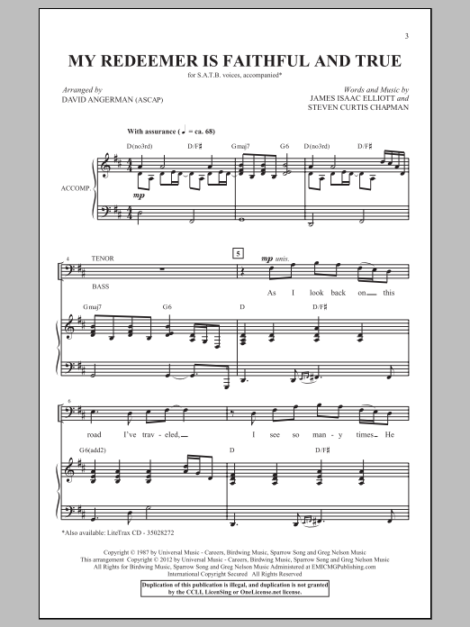 David Angerman My Redeemer Is Faithful And True sheet music notes and chords arranged for SATB Choir