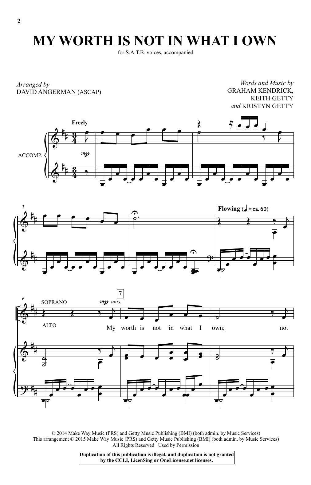 David Angerman My Worth Is Not In What I Own sheet music notes and chords arranged for SATB Choir