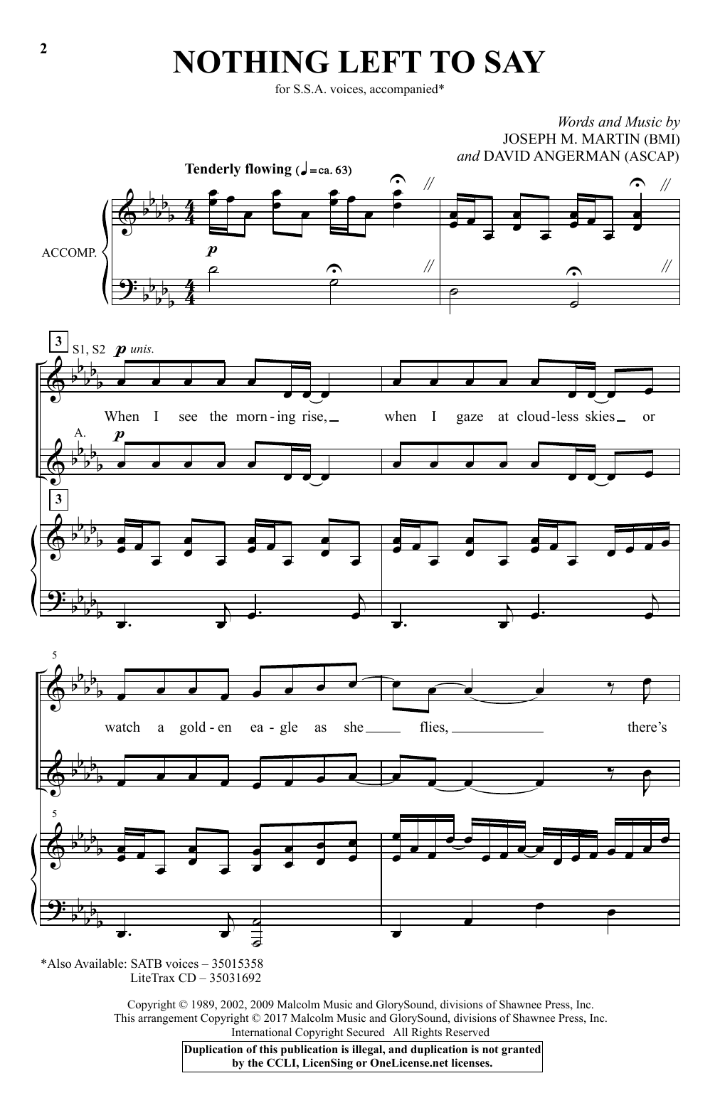 David Angerman Nothing Left To Say sheet music notes and chords arranged for SSA Choir