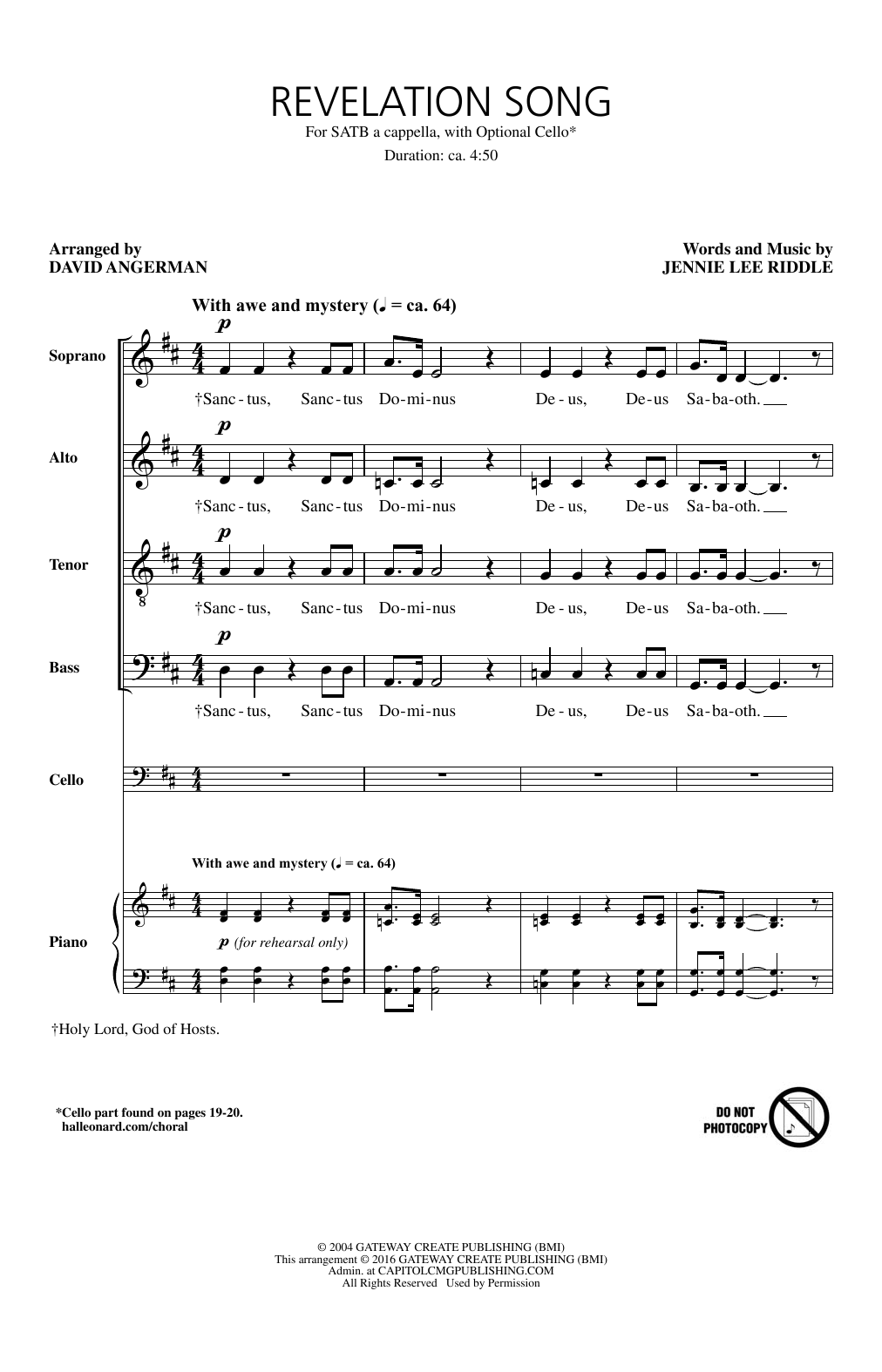 David Angerman Revelation Song sheet music notes and chords arranged for SATB Choir