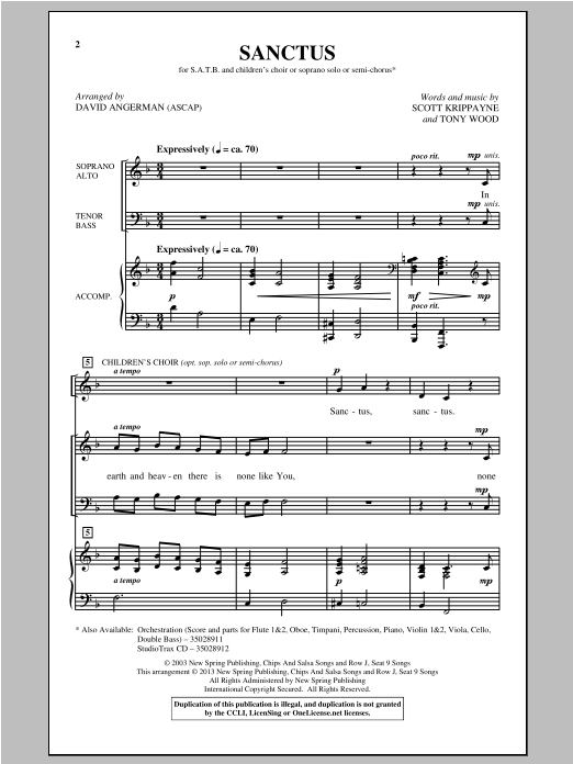 David Angerman Sanctus sheet music notes and chords arranged for SATB Choir