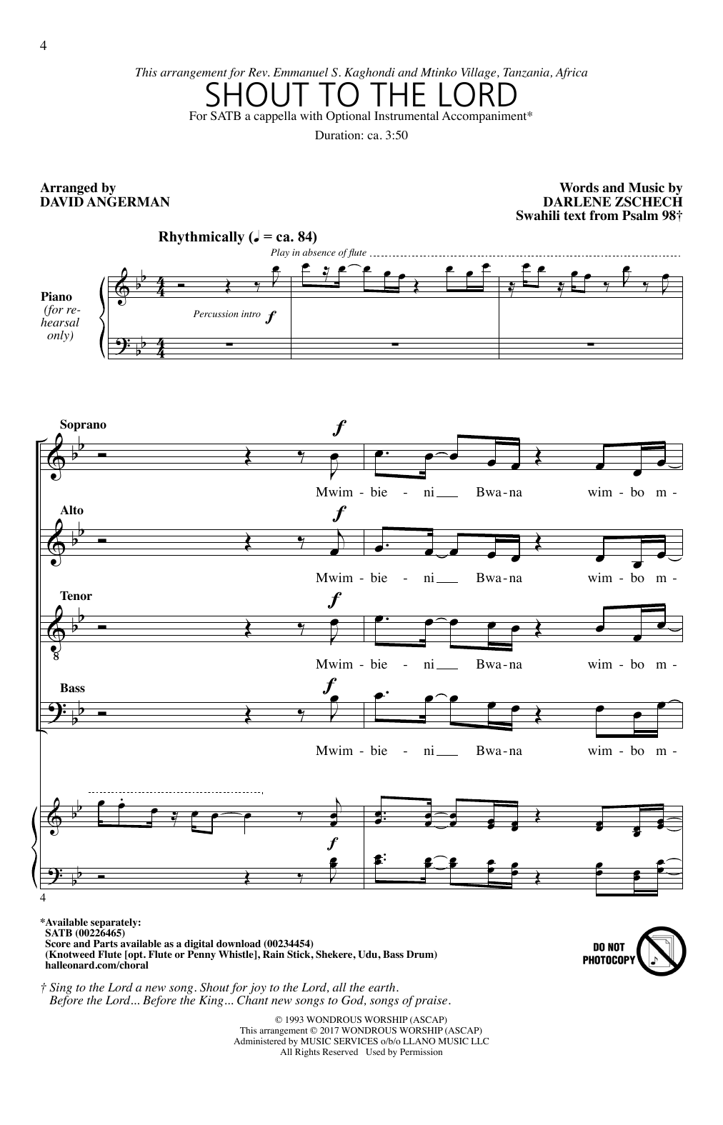 David Angerman Shout To The Lord sheet music notes and chords arranged for SATB Choir