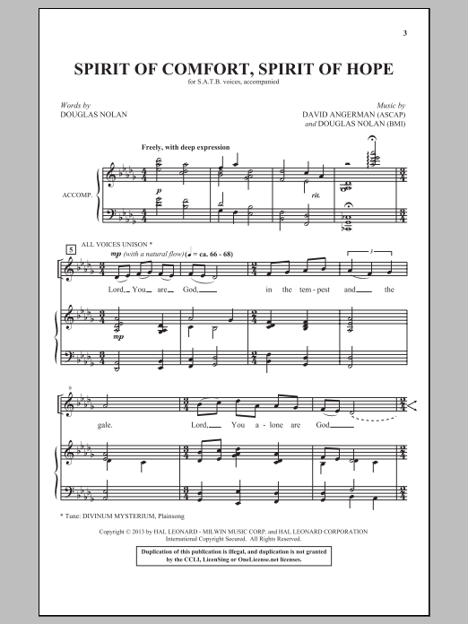 David Angerman Spirit Of Comfort, Spirit Of Hope sheet music notes and chords arranged for SATB Choir