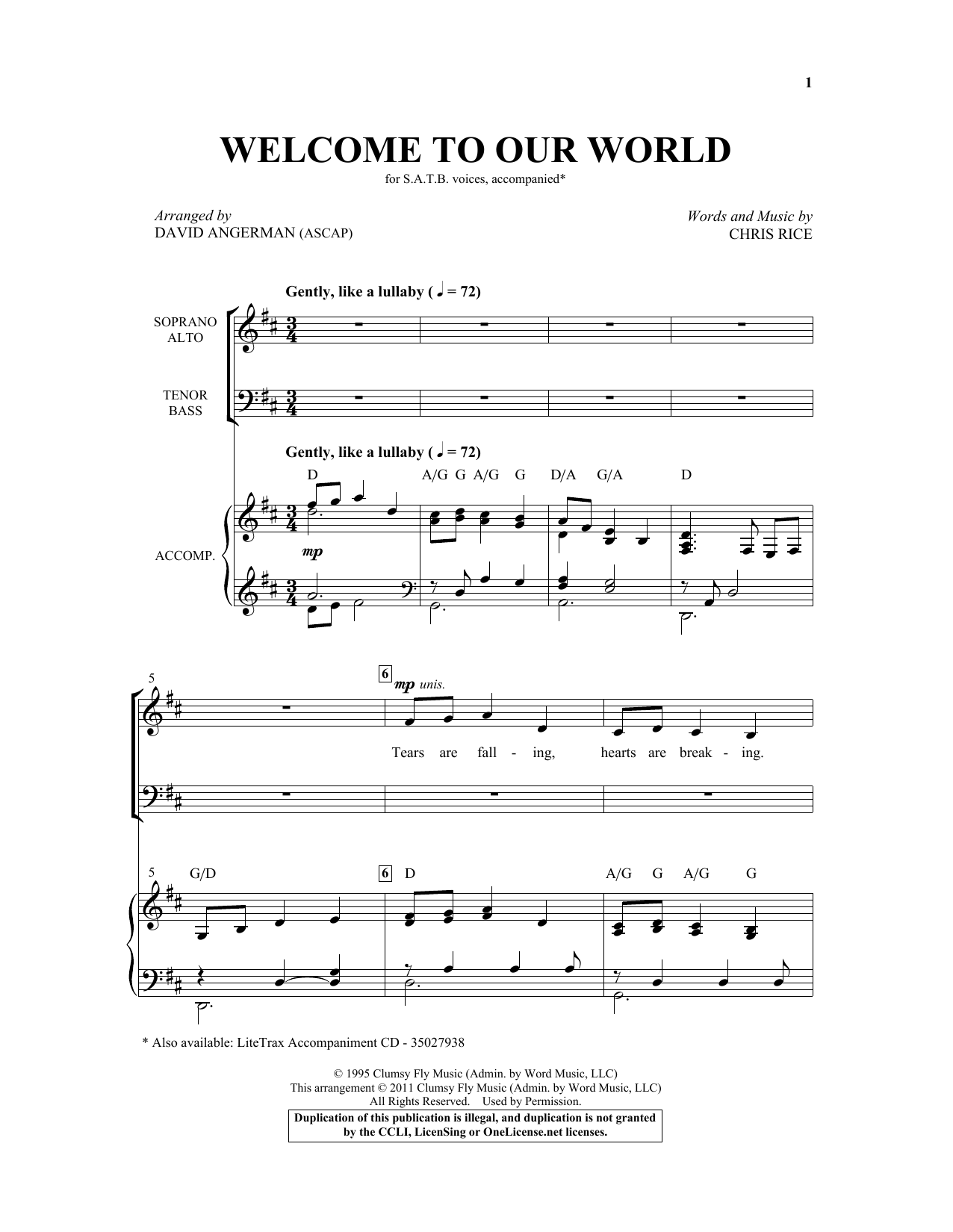 David Angerman Welcome To Our World sheet music notes and chords arranged for SATB Choir