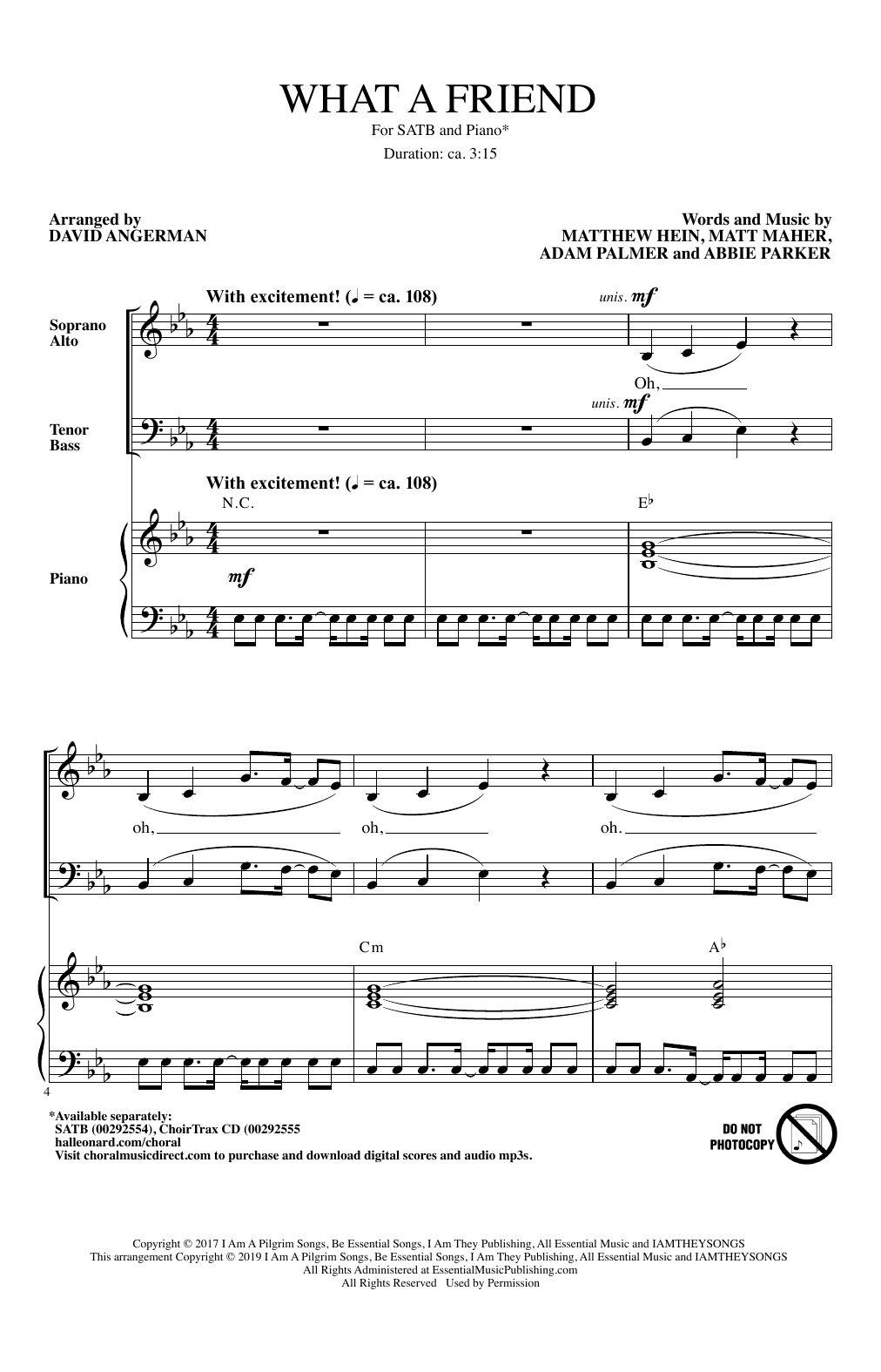 David Angerman What A Friend sheet music notes and chords arranged for SATB Choir