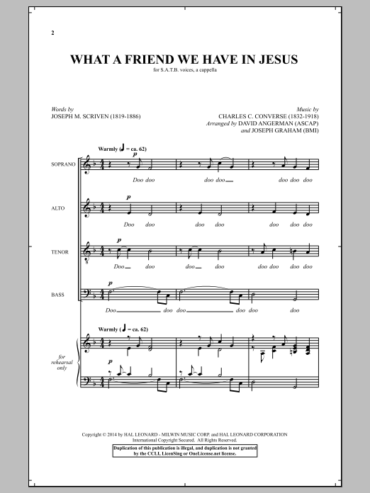 David Angerman What A Friend We Have In Jesus sheet music notes and chords arranged for SATB Choir