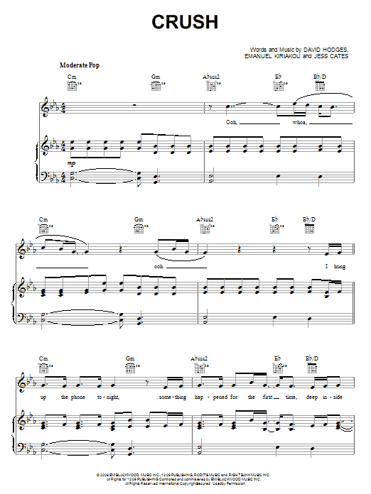 David Archuleta Crush sheet music notes and chords arranged for Piano, Vocal & Guitar Chords (Right-Hand Melody)