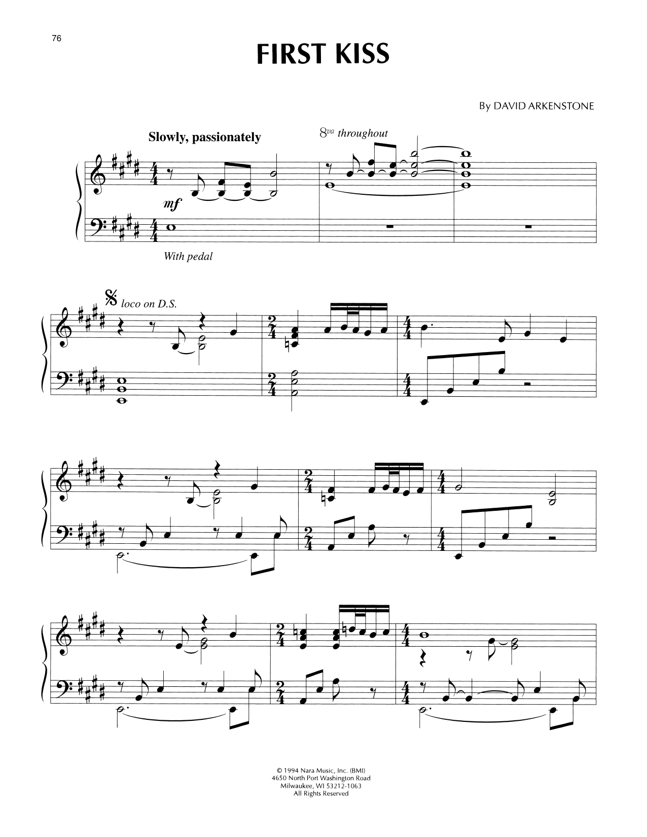 David Arkenstone First Kiss sheet music notes and chords arranged for Piano Solo