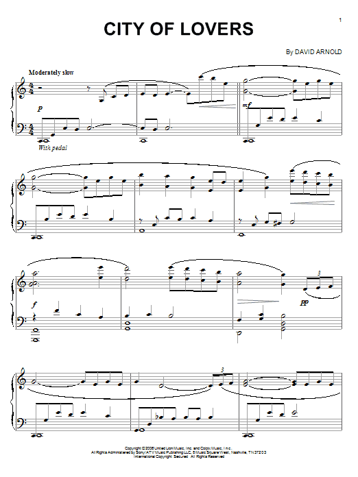 David Arnold City Of Lovers sheet music notes and chords arranged for Piano Solo