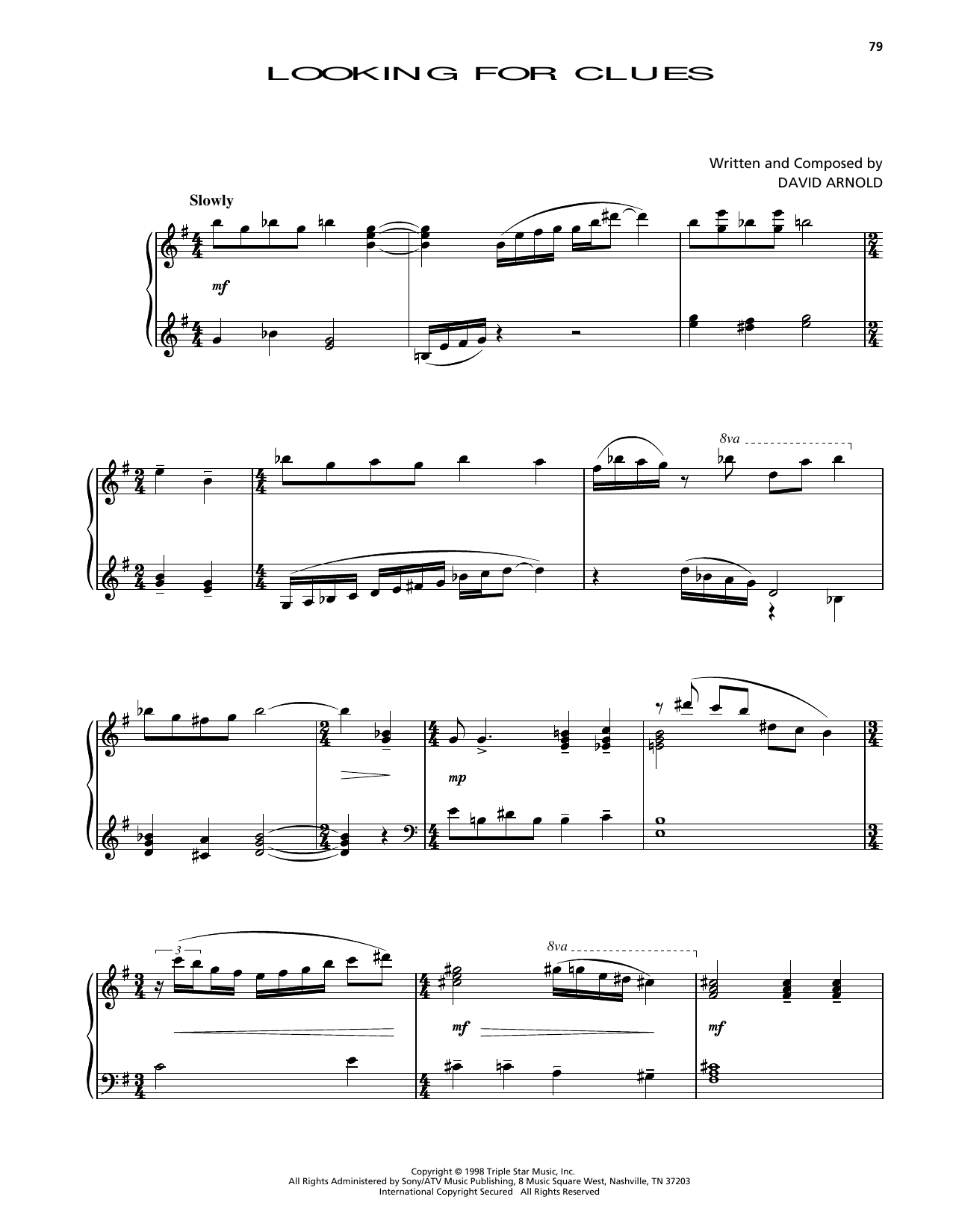 David Arnold Looking For Clues (from Godzilla) sheet music notes and chords arranged for Piano Solo