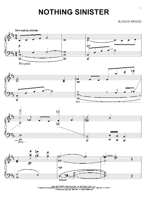 David Arnold Nothing Sinister sheet music notes and chords arranged for Piano Solo