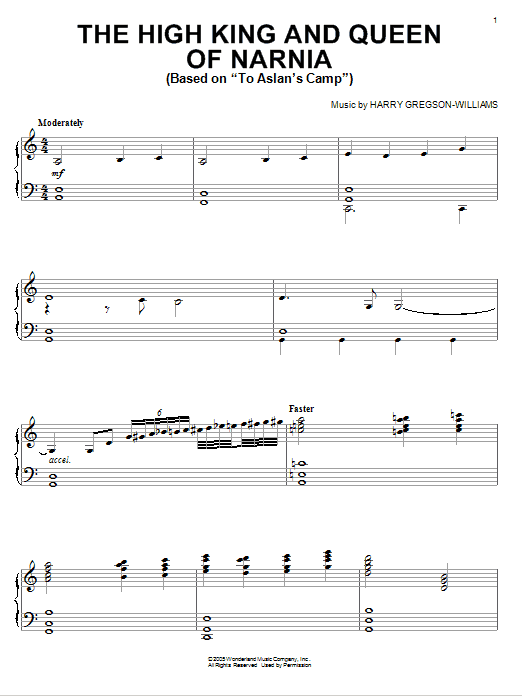 David Arnold The High King And Queen Of Narnia sheet music notes and chords arranged for Piano Solo