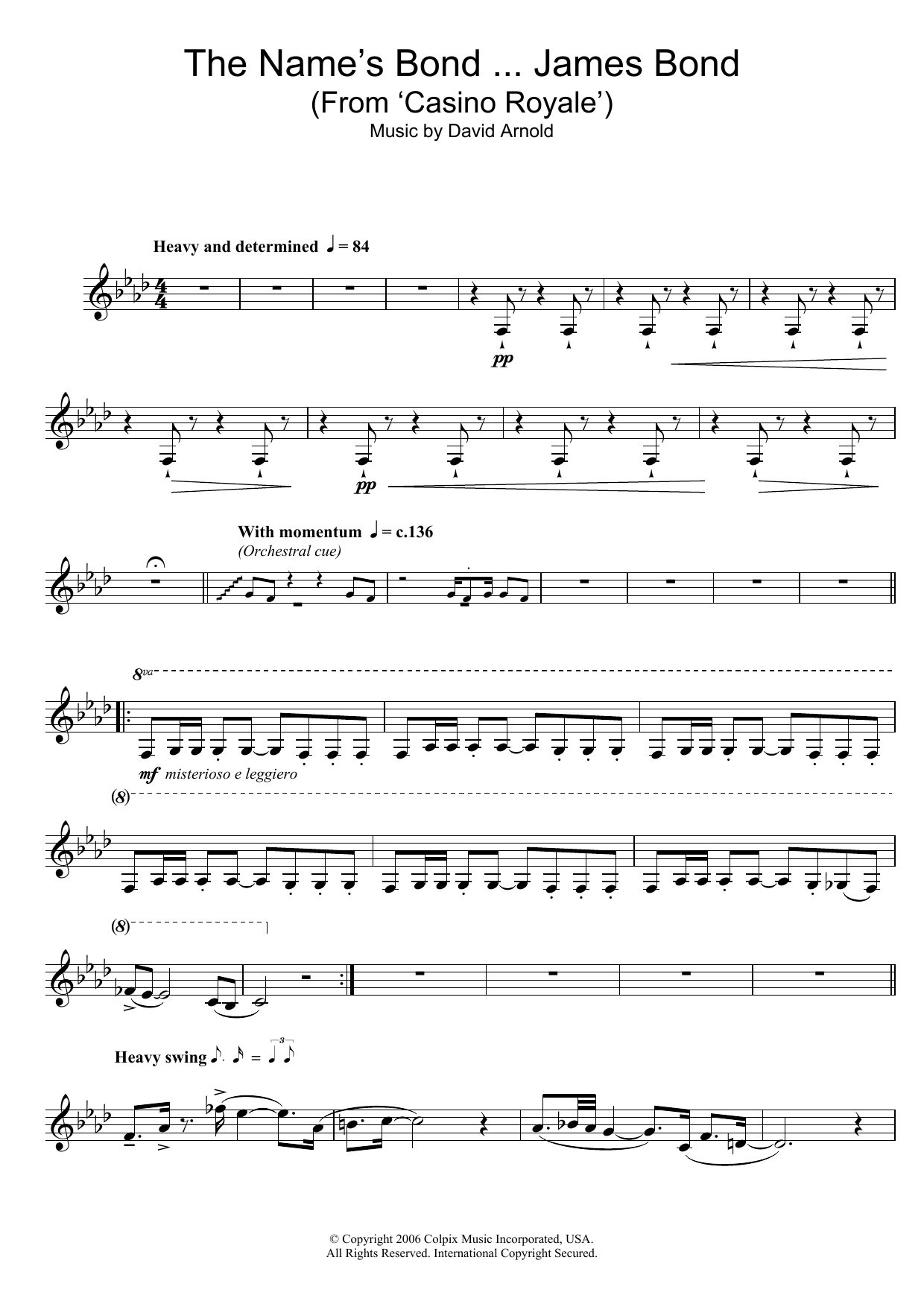 David Arnold The Name's Bond ... James Bond (from Casino Royale) sheet music notes and chords arranged for Alto Sax Solo