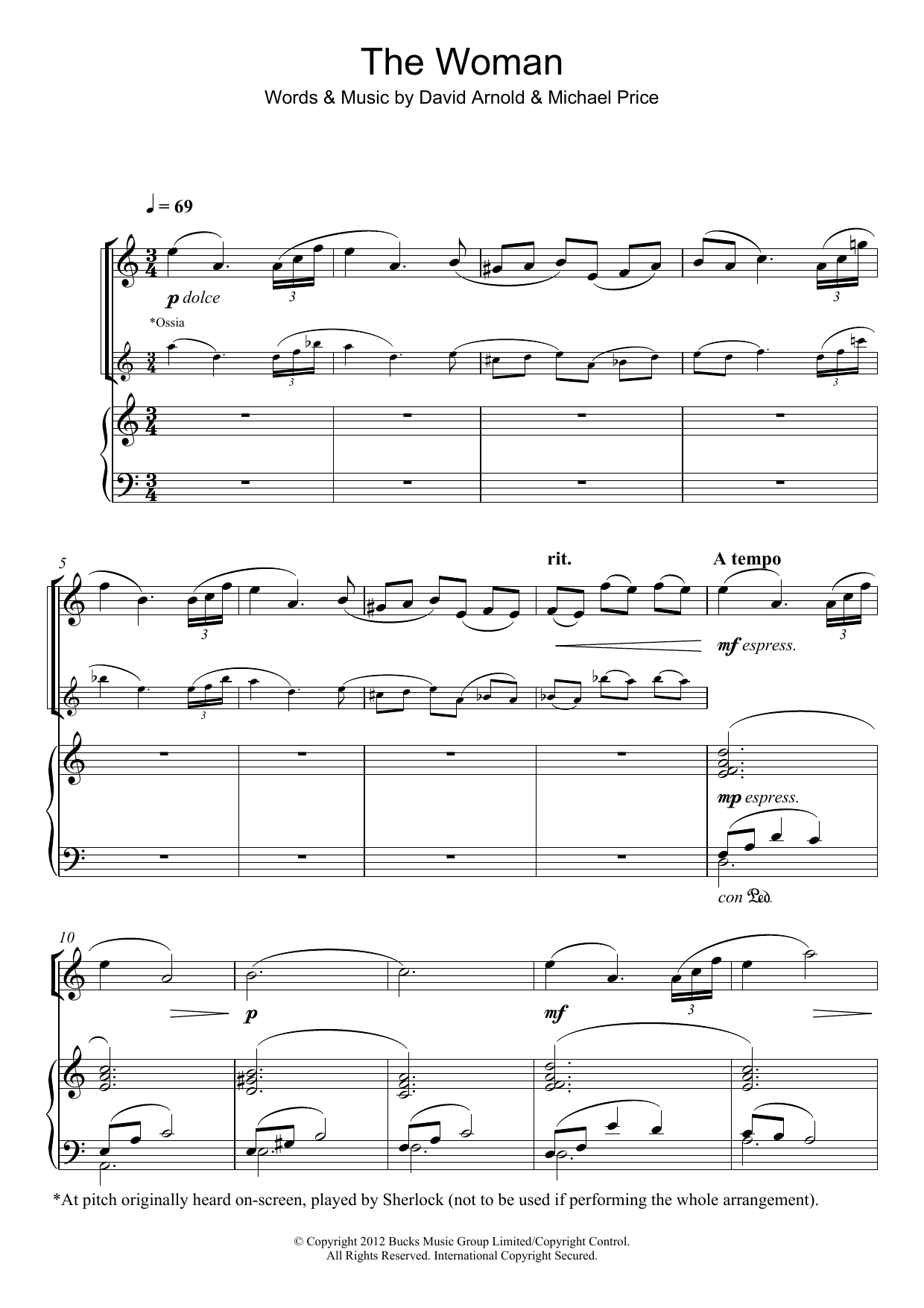 David Arnold The Woman (from Sherlock) sheet music notes and chords arranged for Violin Solo