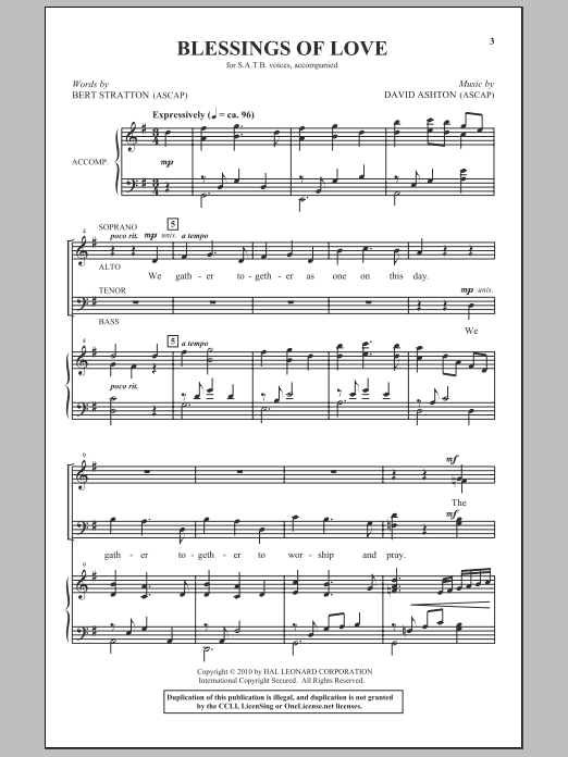 David Ashton Blessings Of Love sheet music notes and chords arranged for SATB Choir