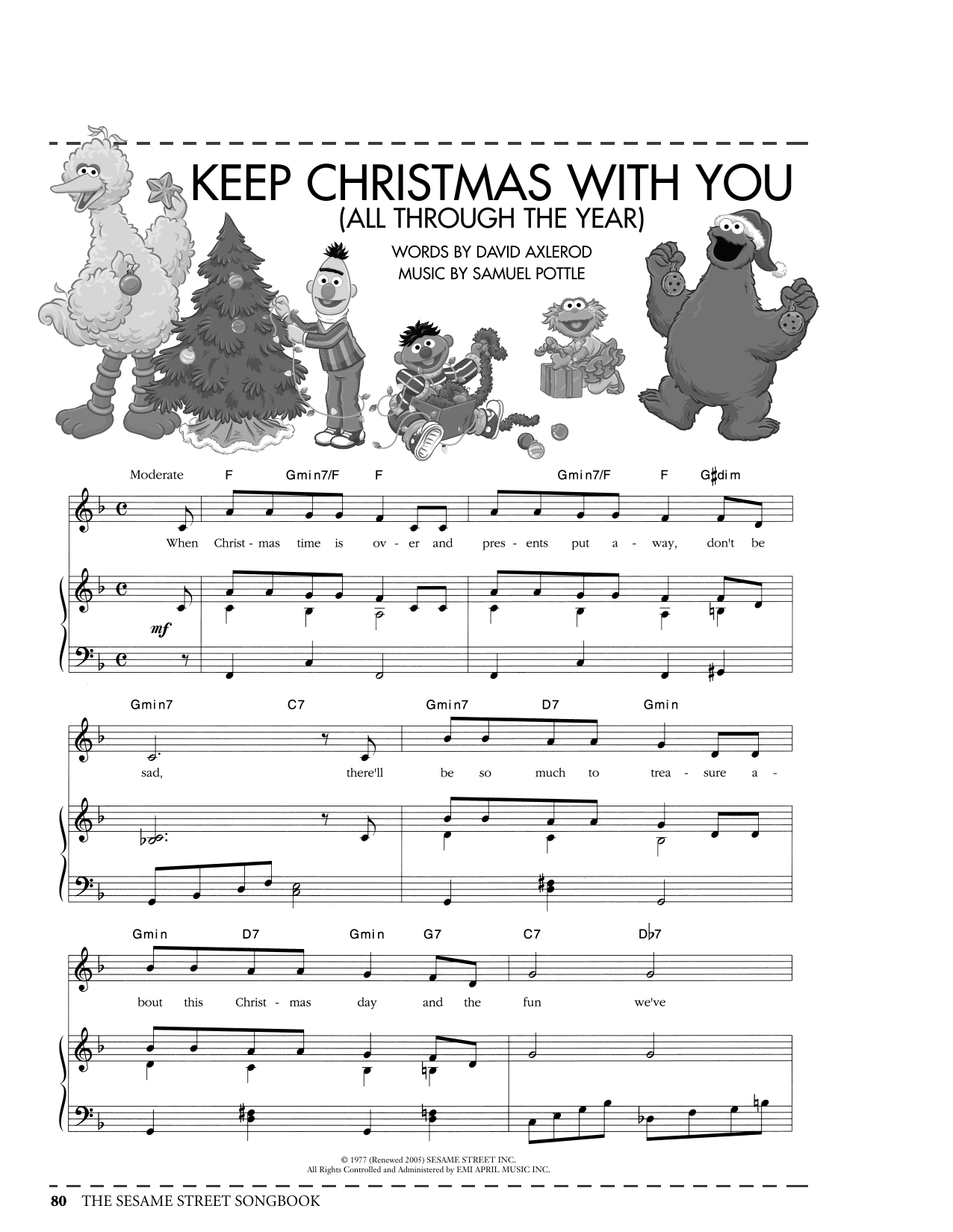 David Axlerod Keep Christmas With You (All Through The Year) (from Sesame Street) sheet music notes and chords arranged for Piano, Vocal & Guitar Chords (Right-Hand Melody)
