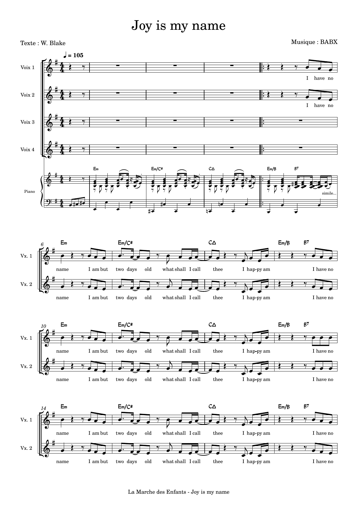David Babin (Babx) Joy Is My Name sheet music notes and chords arranged for Choir