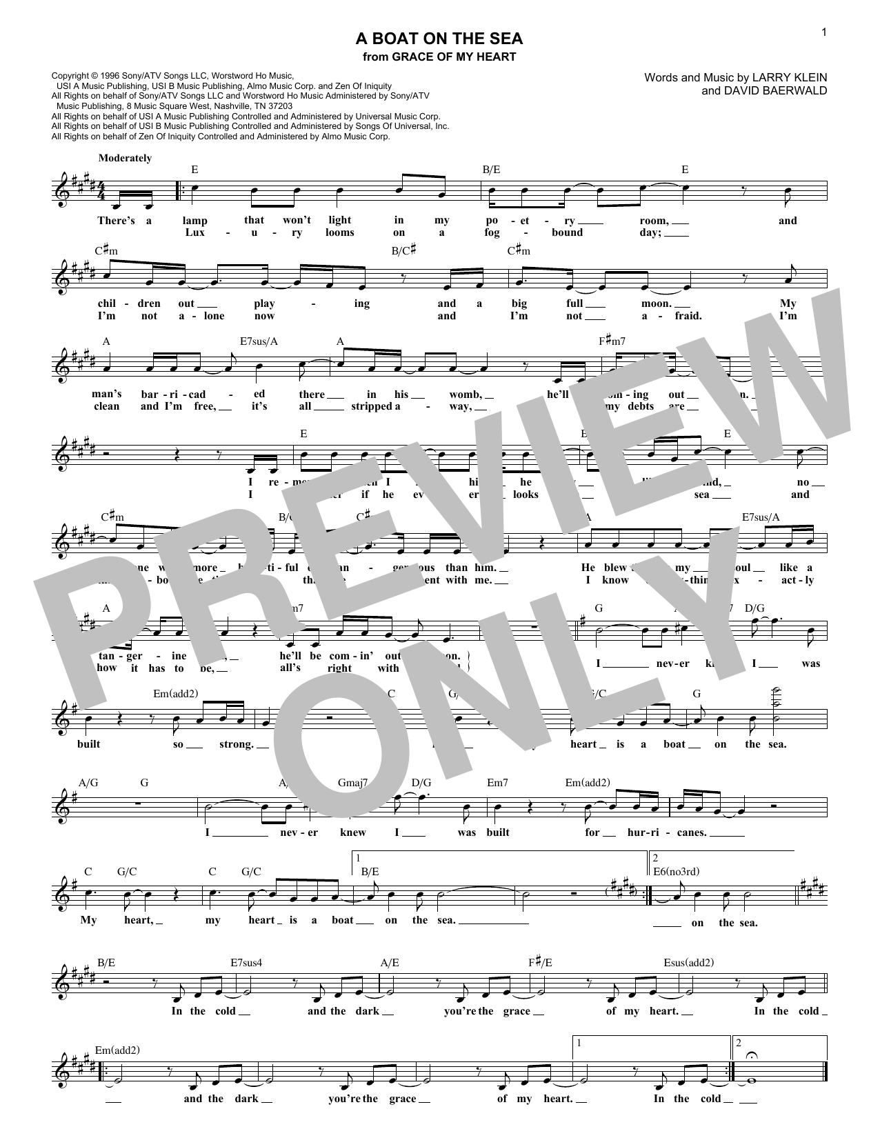 David Baerwald A Boat On The Sea sheet music notes and chords arranged for Lead Sheet / Fake Book