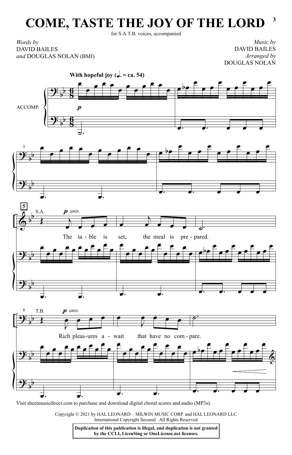David Bailes and Douglas Nolan Come, Taste The Joy Of The Lord (arr. Douglas Nolan) sheet music notes and chords arranged for SATB Choir